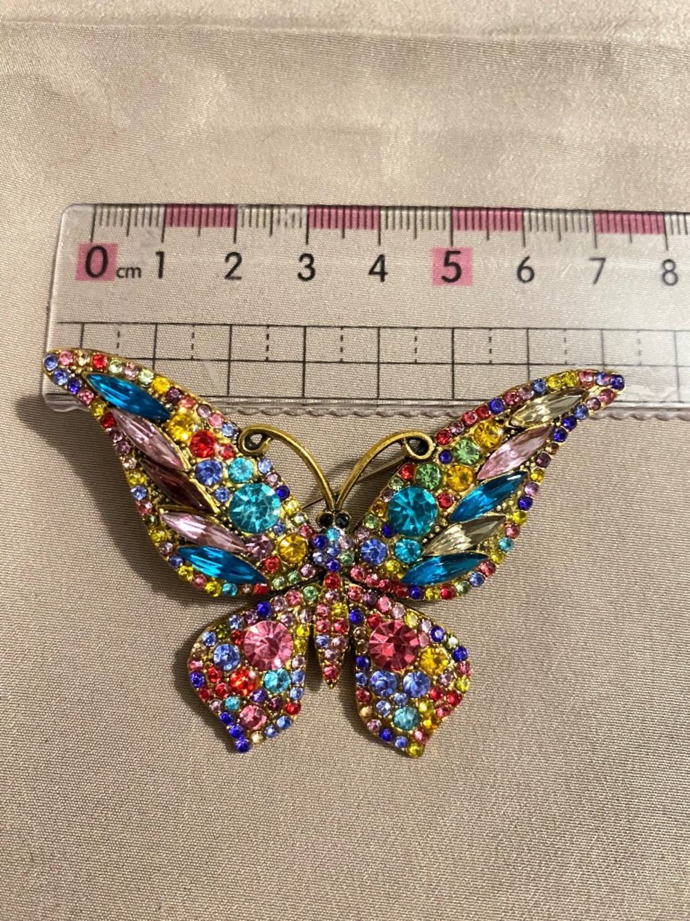 Two butterfly colorful stone brooches